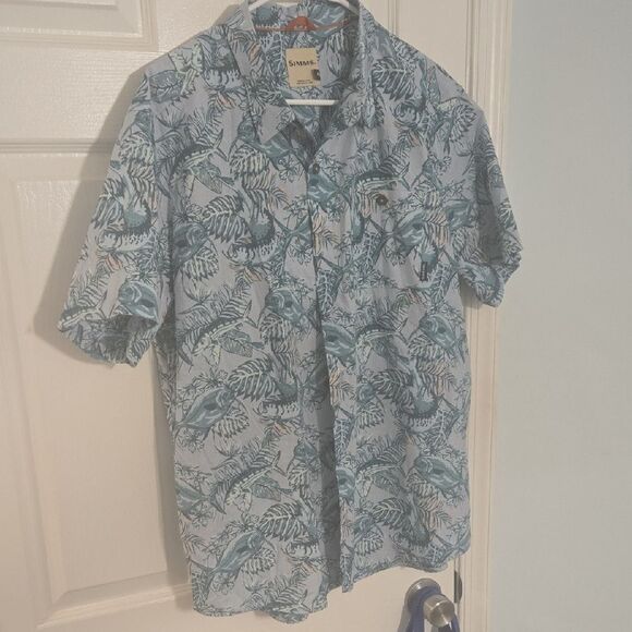 Simms Blue Casual Button Down Shirt with Paisley Design - Picture 1 of 6